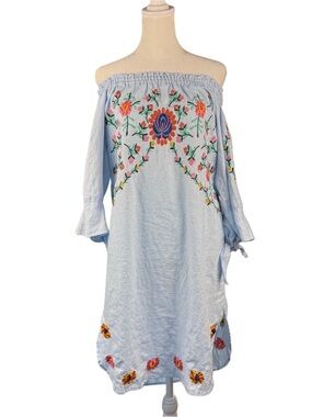 Chelsea And Theodore Knee Length 100% Linen Floral Dress Size Small